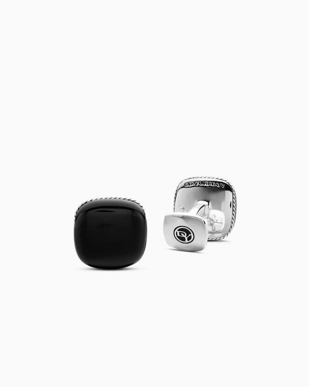 Boutons de manchette taille coussin Streamline® en argent sterling avec onyx noir, 17 mm hommes