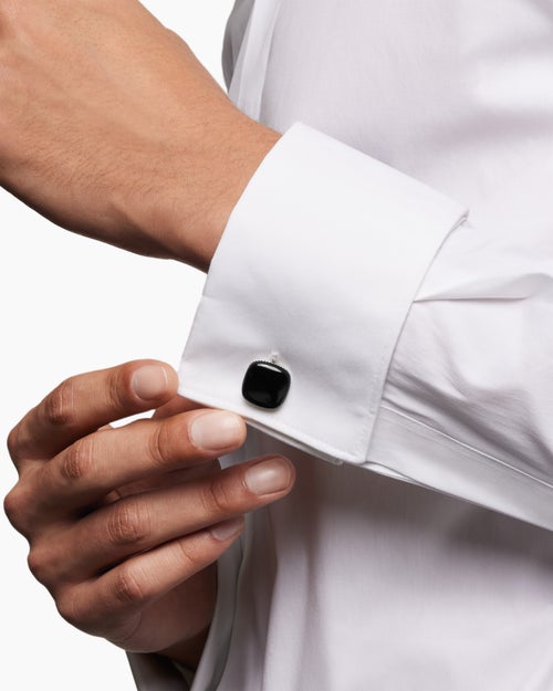 Mens Streamline® Cushion Cufflinks in Sterling Silver with Black Onyx, 17mm