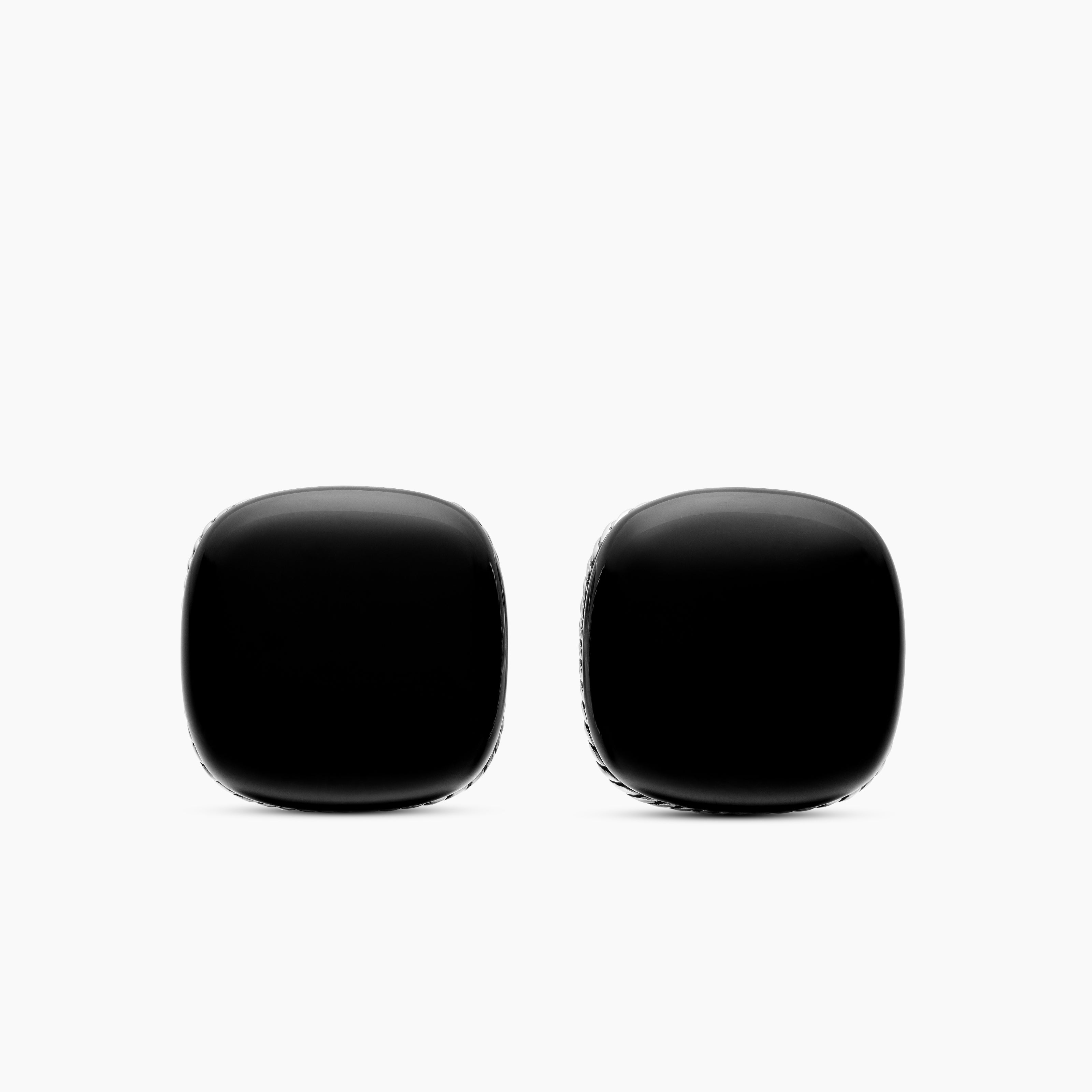 Mens Streamline&reg; Cushion Cufflinks in Sterling Silver with Black Onyx, 17mm