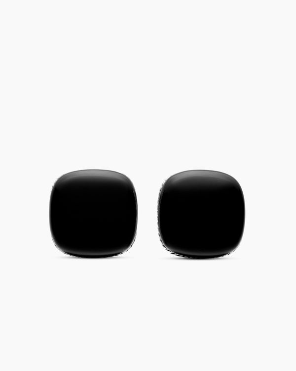 david van hagen Streamline ® Cushion Cufflinks Sterling Silver with Black Onyx 17mm