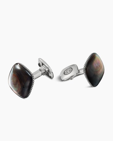 Streamline® Cushion Cufflinks in Sterling Silver with Black Mother of Pearl, 17mm