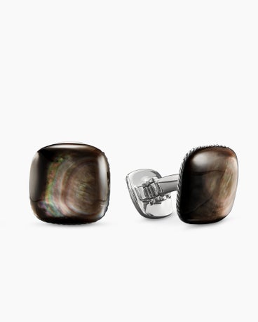 Streamline® Cushion Cufflinks in Sterling Silver with Black Mother of Pearl, 17mm