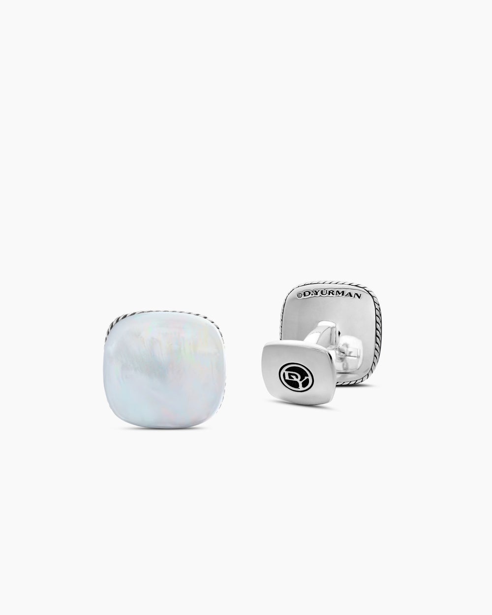 Mens Streamline® Cushion Cufflinks in Sterling Silver with Mother of Pearl, 17mm
