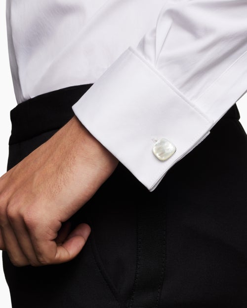 Mens Streamline® Cushion Cufflinks in Sterling Silver with Mother of Pearl, 17mm