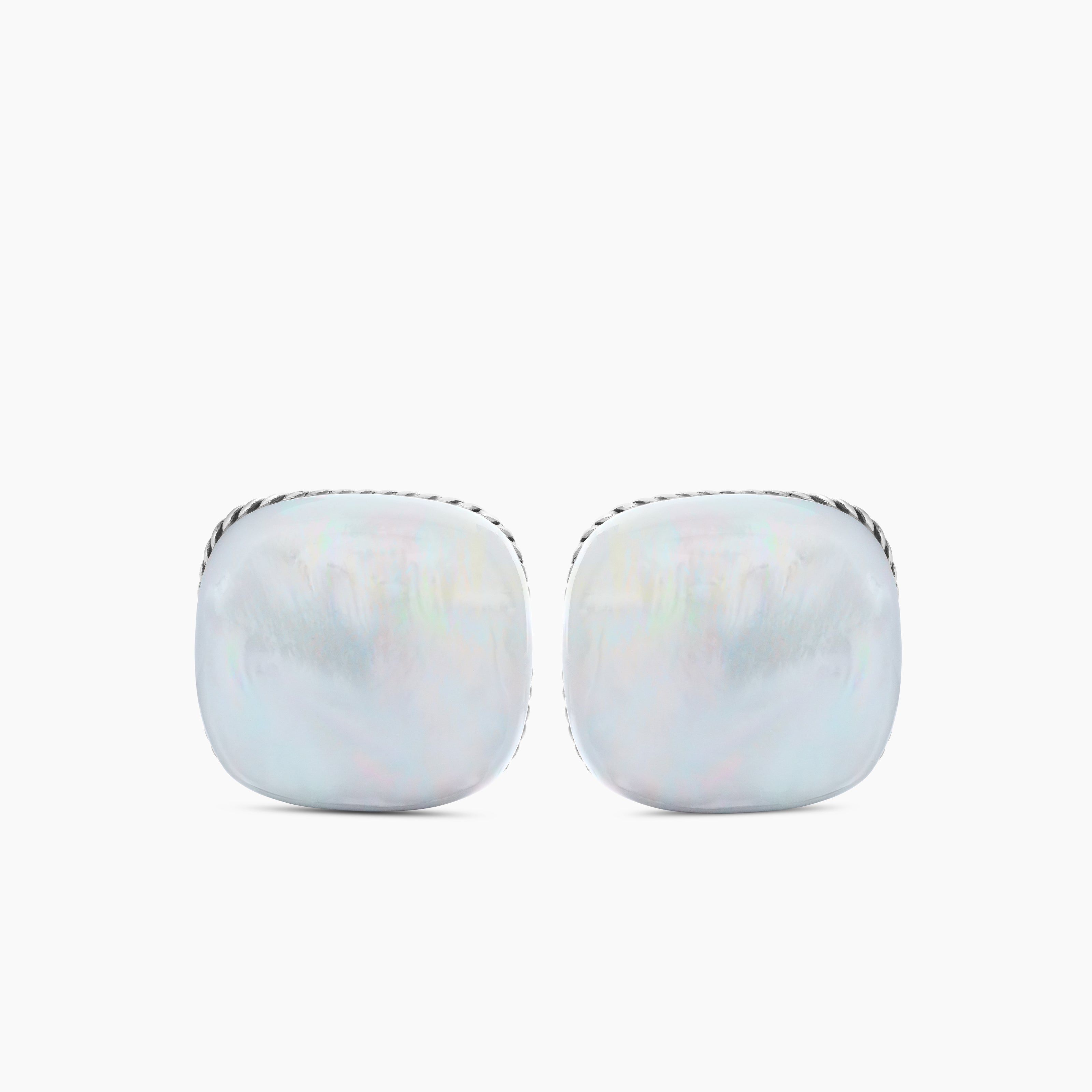 Mens Streamline&reg; Cushion Cufflinks in Sterling Silver with Mother of Pearl, 17mm