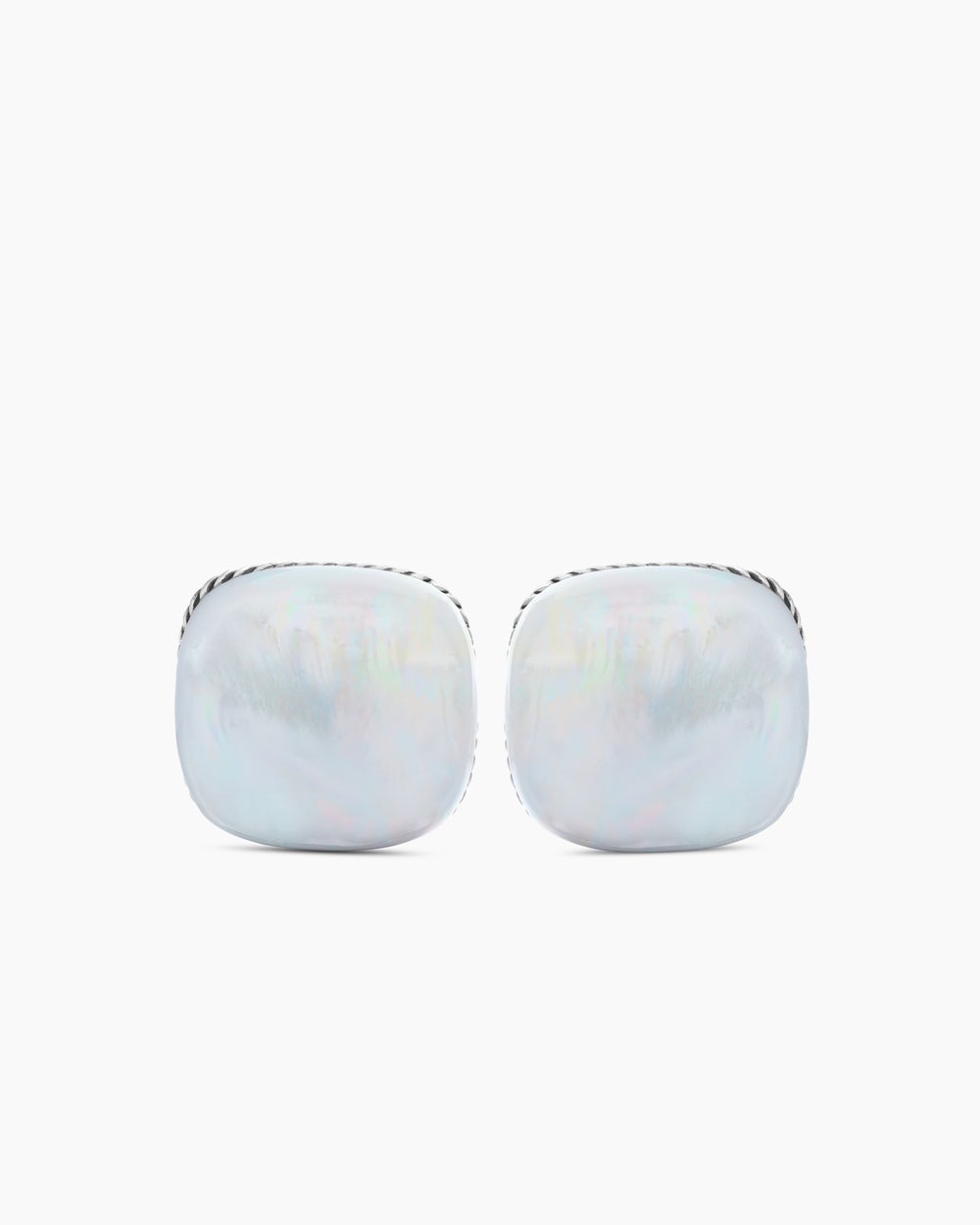 Mens Streamline® Cushion Cufflinks in Sterling Silver with Mother of Pearl, 17mm