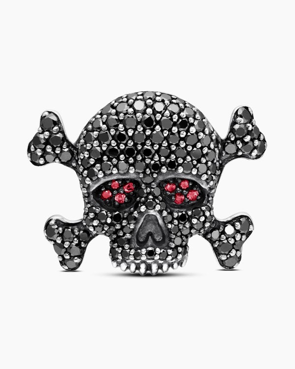 Memento Mori Skull Cufflinks in Sterling Silver with Black Diamonds and Rubies, 24mm