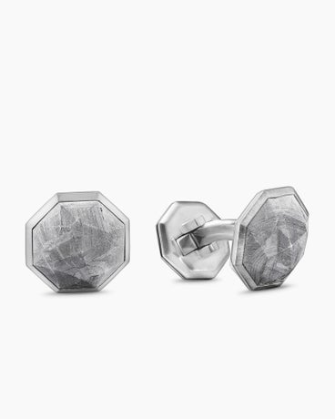 Meteorite Faceted Round Cufflinks in Sterling Silver, 16mm