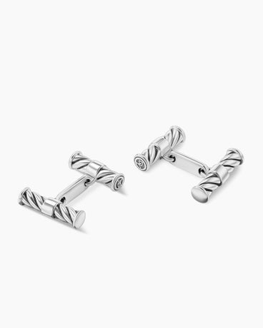 Cable Elongated Cufflinks in Sterling Silver, 22mm