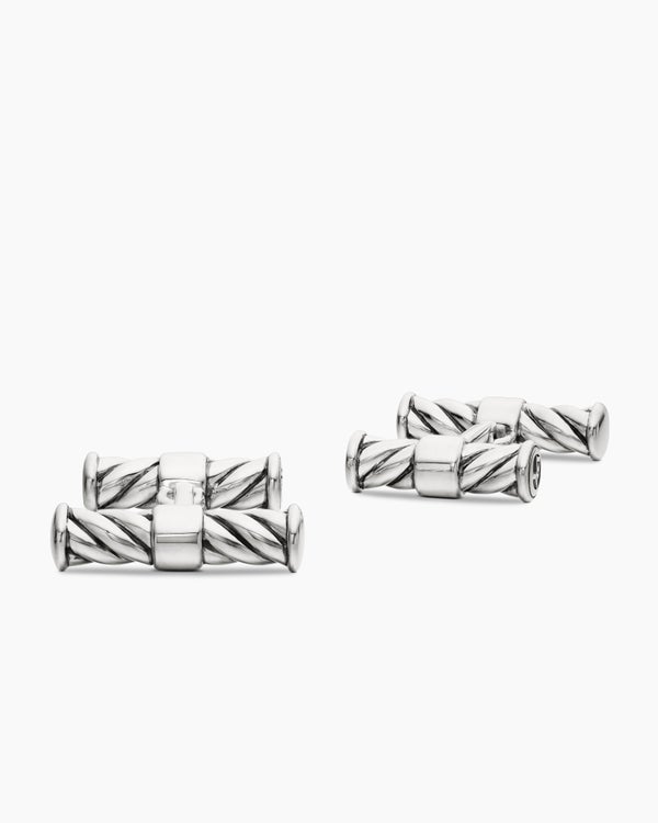 Sculpted Cable Elongated Cufflinks in Sterling Silver, 22mm