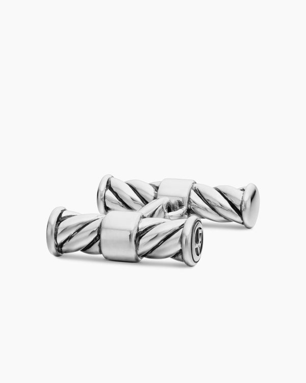 Sculpted Cable Elongated Cufflinks in Sterling Silver, 22mm