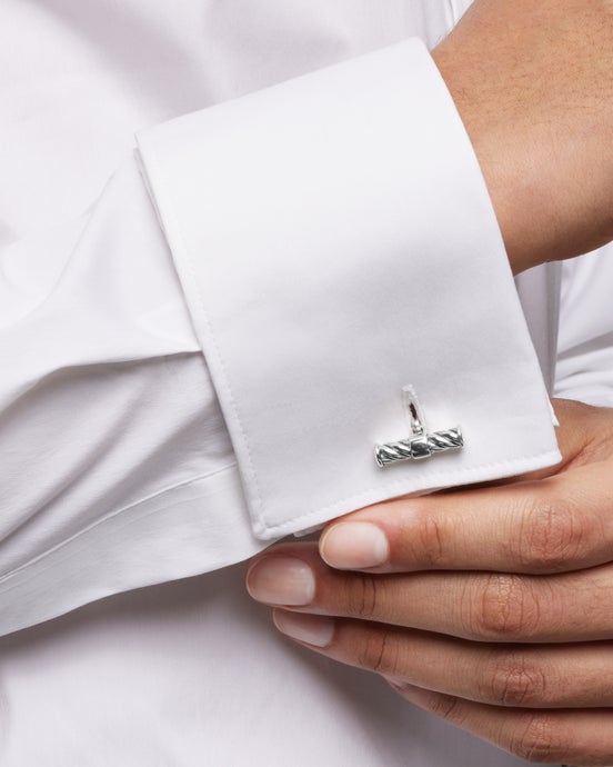 Sculpted Cable Elongated Cufflinks in Sterling Silver, 22mm
