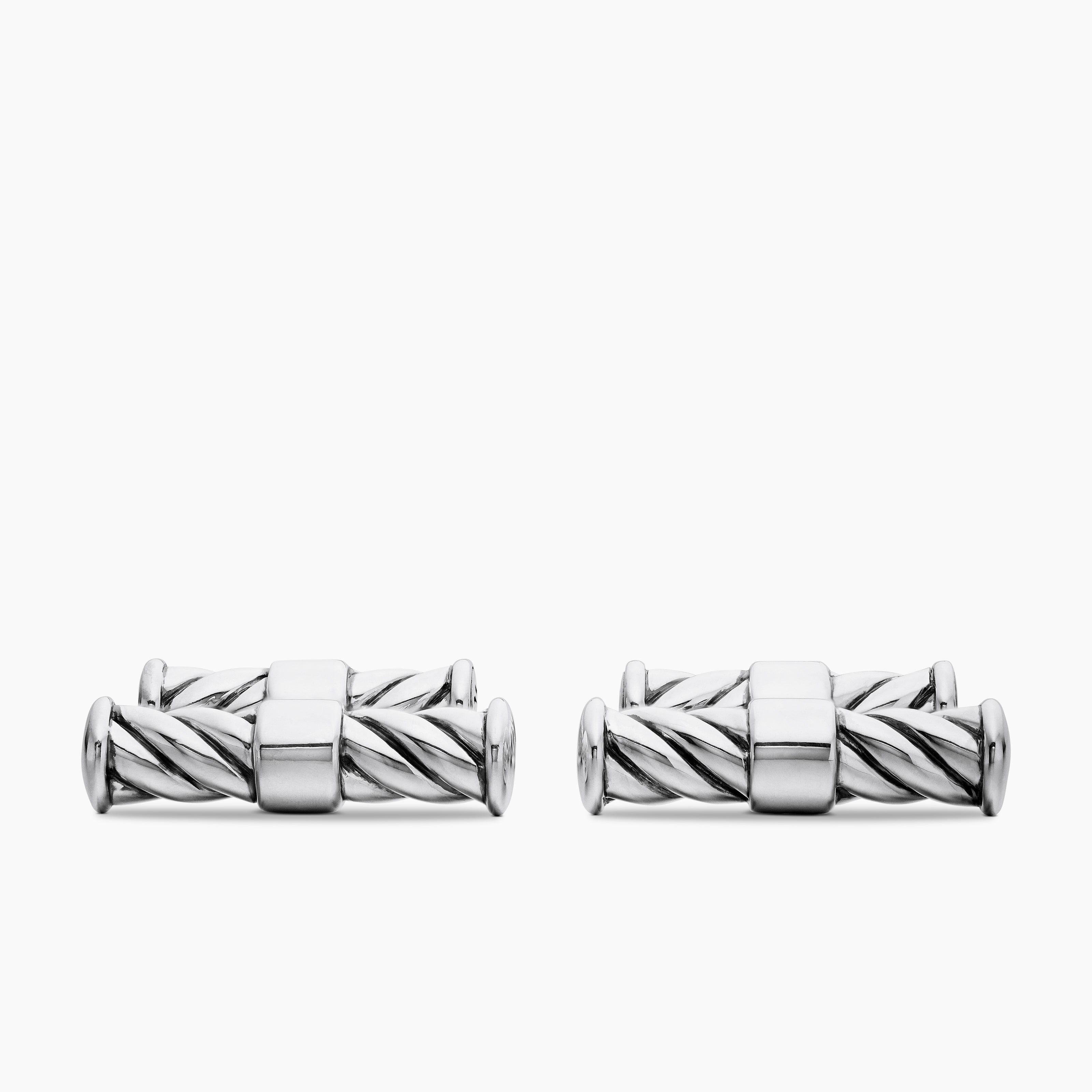 Mens Sculpted Cable Elongated Cufflinks in Sterling Silver, 22mm