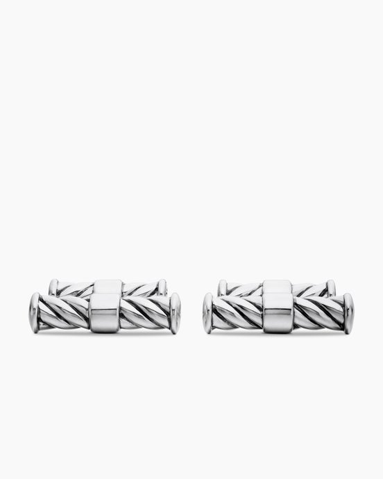 Sculpted Cable Elongated Cufflinks in Sterling Silver, 22mm