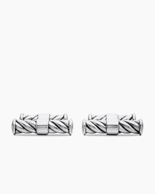 Mens Sculpted Cable Elongated Cufflinks in Sterling Silver, 22mm