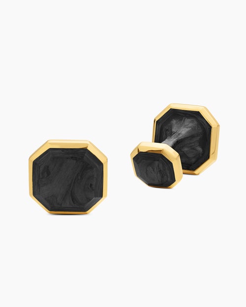 Mens Streamline® Cufflinks in 18K Yellow Gold with Forged Carbon, 15mm