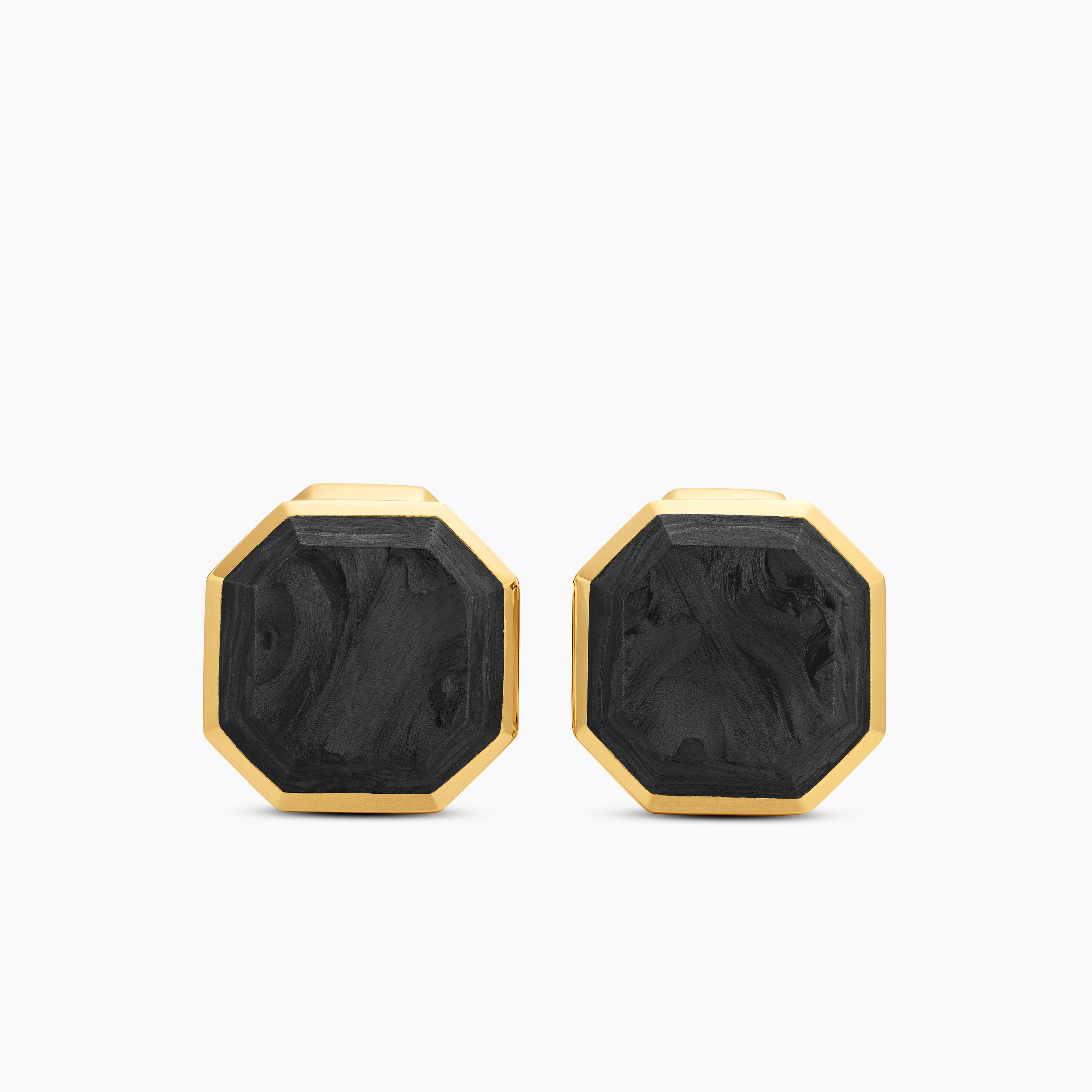 Mens Streamline&reg; Cufflinks in 18K Yellow Gold with Forged Carbon, 15mm
