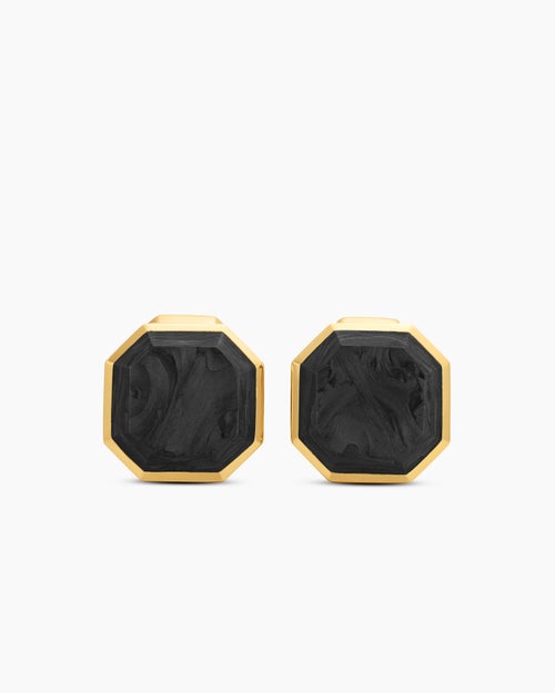 Mens Streamline® Cufflinks in 18K Yellow Gold with Forged Carbon, 15mm