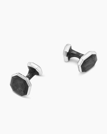 Forged Carbon Cufflinks in Sterling Silver, 15.5mm