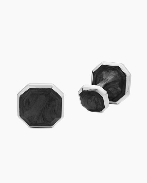 Mens Streamline® Cufflinks in Sterling Silver with Forged Carbon, 15mm