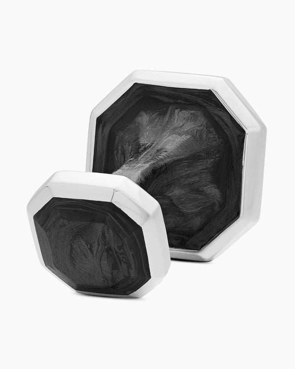 Streamline® Cufflinks in Sterling Silver with Forged Carbon, 15mm