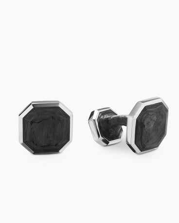 Forged Carbon Cufflinks in Sterling Silver, 15.5mm