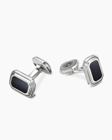 Deco Cufflinks in Sterling Silver with Black Onyx, 17mm