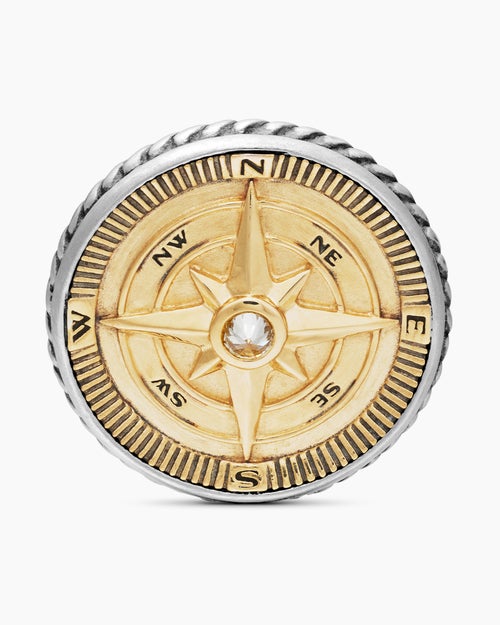 Mens Maritime® Compass Cufflinks in Sterling Silver with 18K Yellow Gold and Center Diamond, 16mm