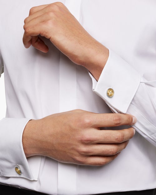 Mens Maritime® Compass Cufflinks in Sterling Silver with 18K Yellow Gold and Center Diamond, 16mm