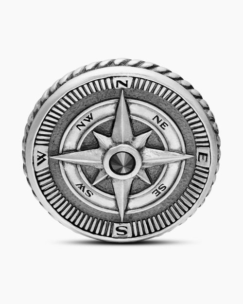 Mens Maritime® Compass Cufflinks in Sterling Silver with Center Black Diamond, 16mm