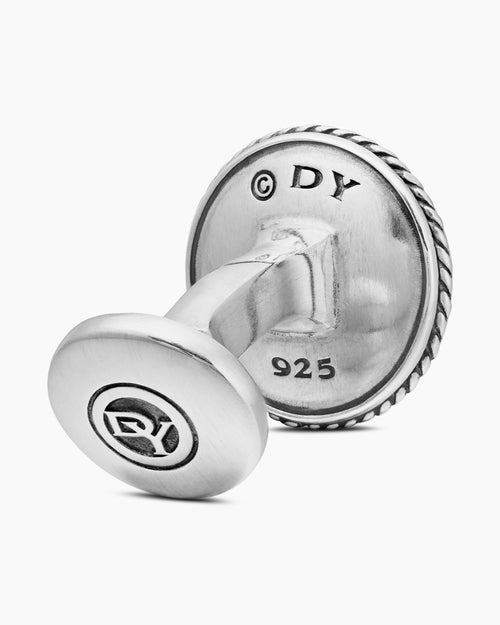 Mens Maritime® Compass Cufflinks in Sterling Silver with Center Black Diamond, 16mm