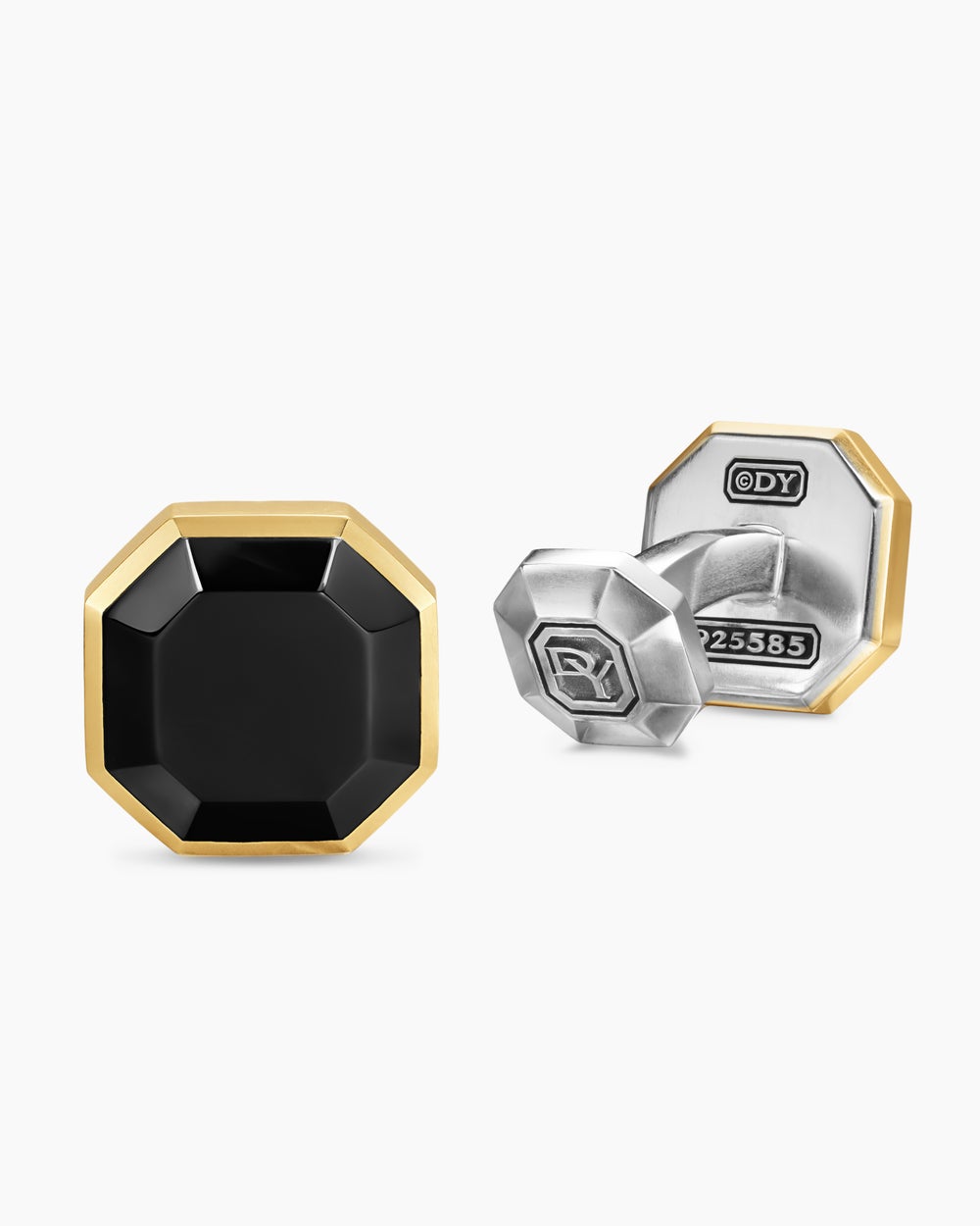 Mens Streamline® Cufflinks in Sterling Silver with 14K Yellow Gold and Black Onyx, 15mm
