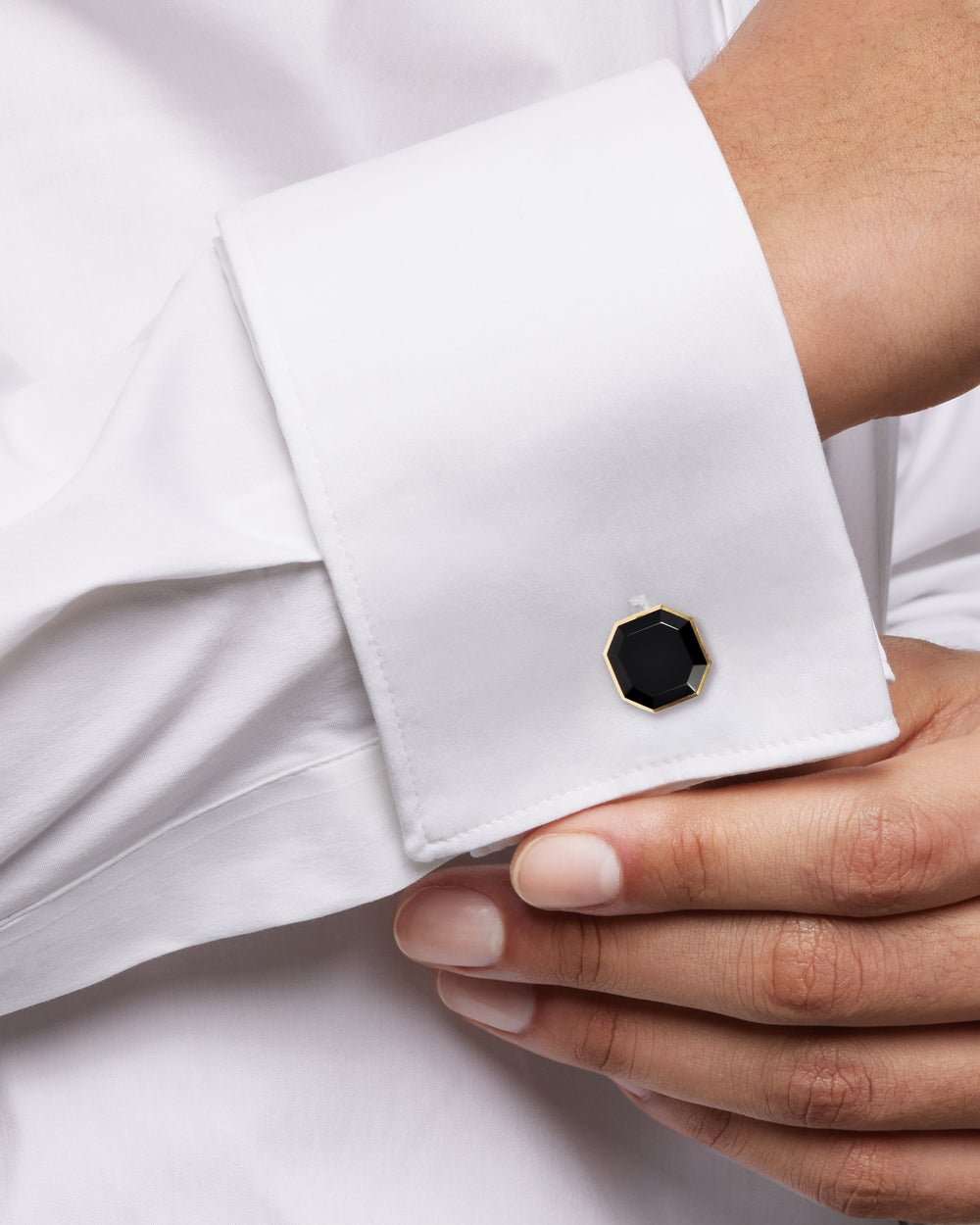 Mens Streamline® Cufflinks in Sterling Silver with 14K Yellow Gold and Black Onyx, 15mm