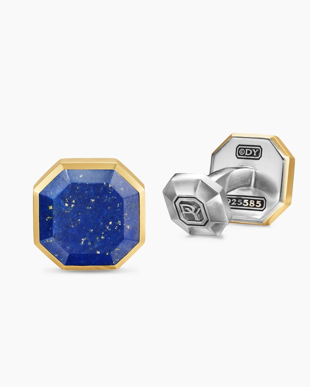 Mens Streamline® Cufflinks in Sterling Silver with 14K Yellow Gold and Lapis, 15mm