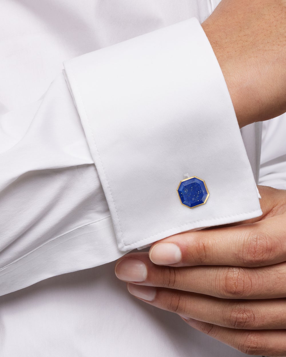 Mens Streamline® Cufflinks in Sterling Silver with 14K Yellow Gold and Lapis, 15mm