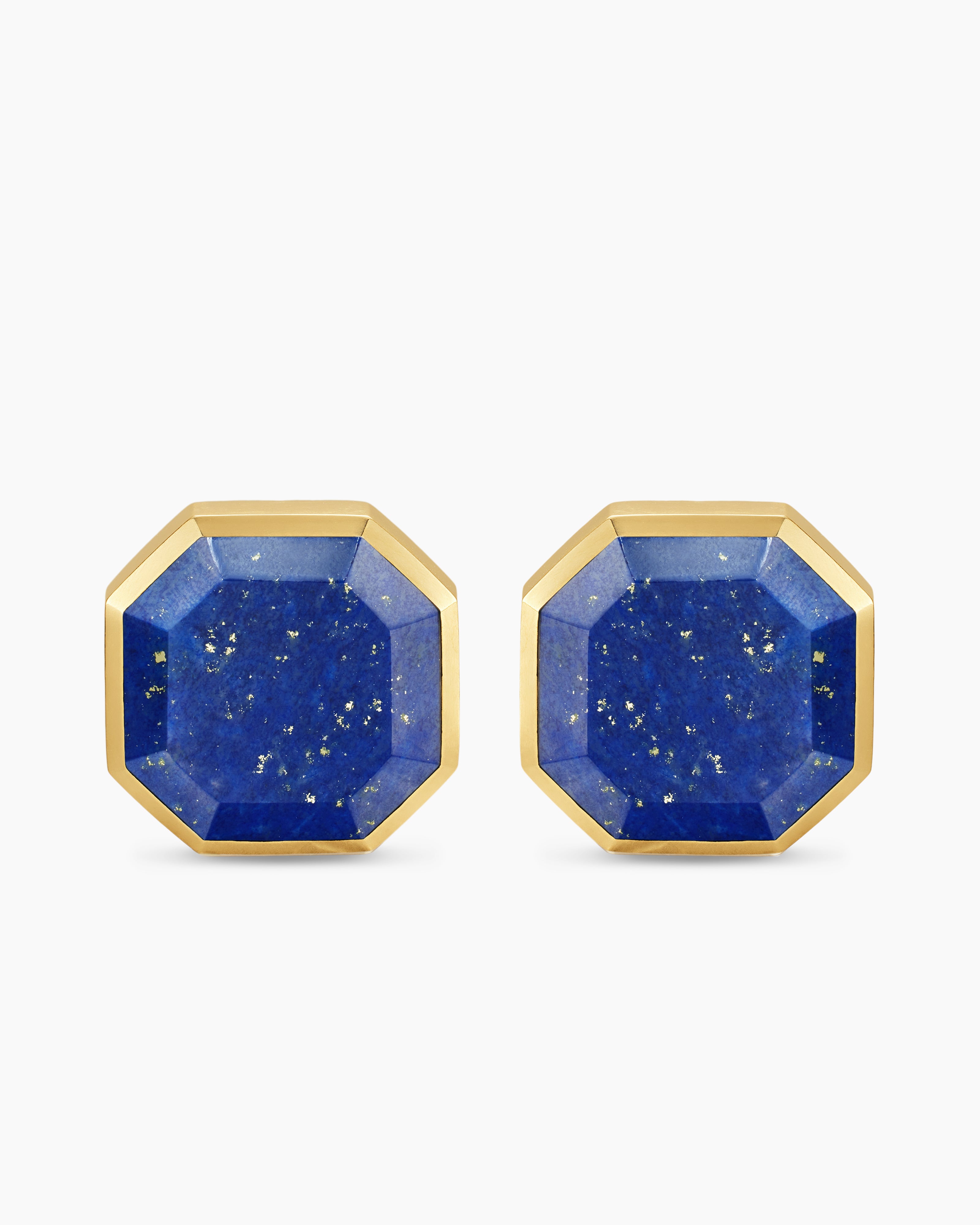 Mens Streamline&reg; Cufflinks in Sterling Silver with 14K Yellow Gold and Lapis, 15mm