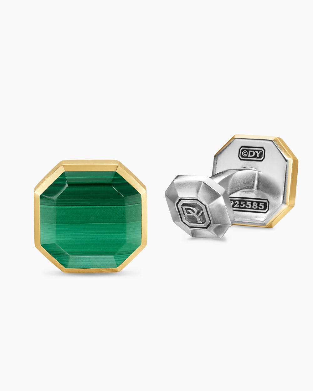 Mens Streamline® Cufflinks in Sterling Silver with 14K Yellow Gold and Malachite, 15mm