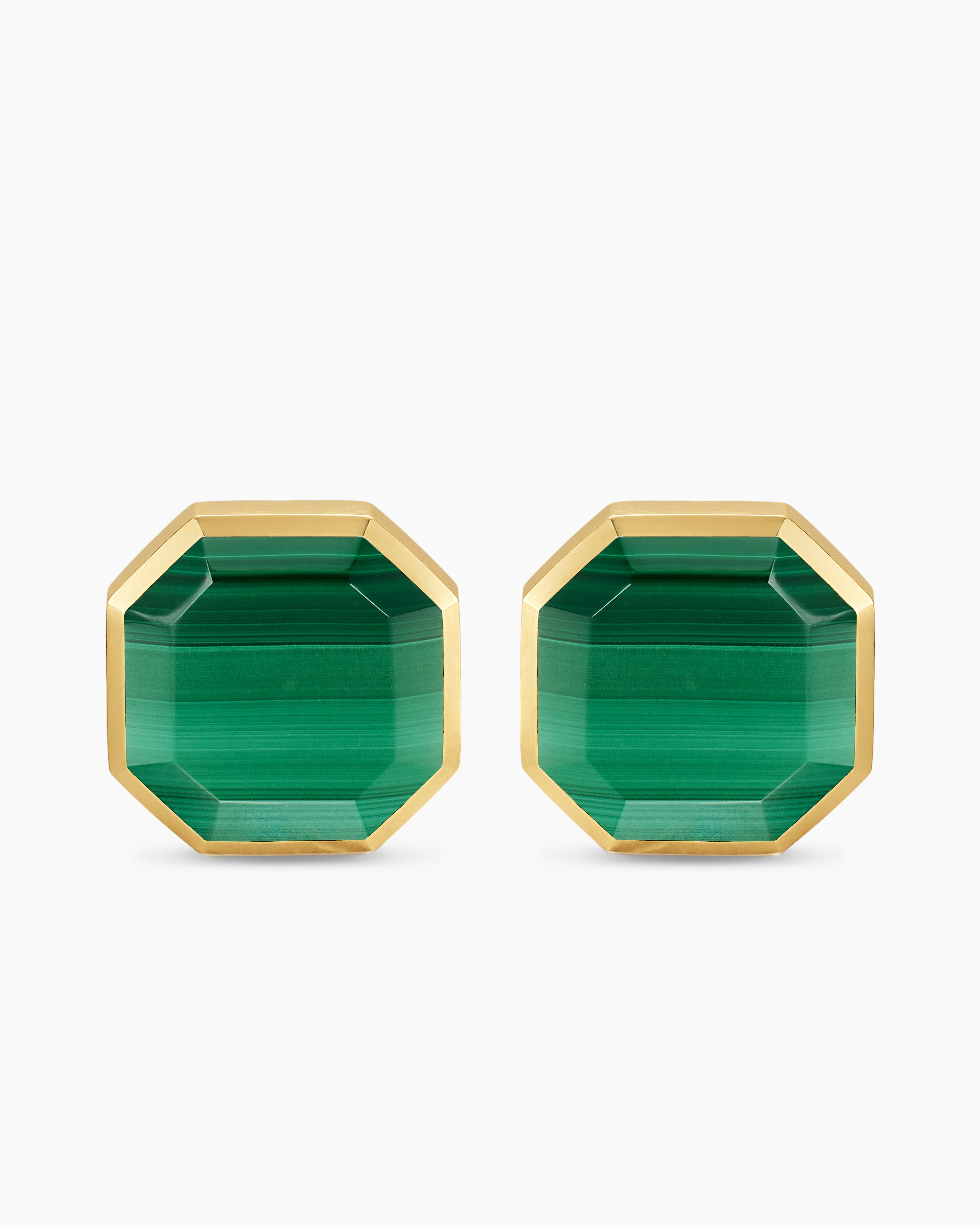 Mens Streamline&reg; Cufflinks in Sterling Silver with 14K Yellow Gold and Malachite, 15mm