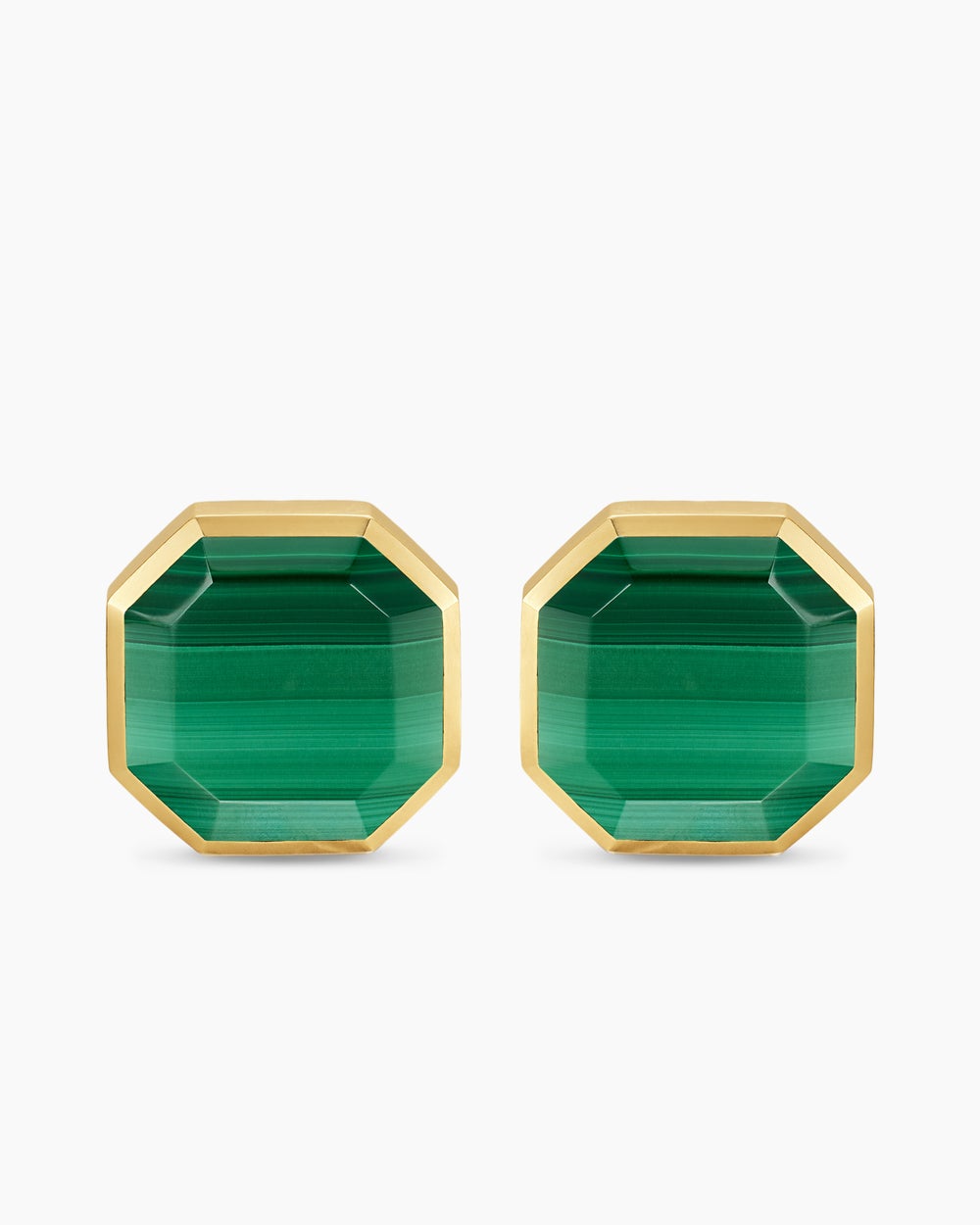 Mens Streamline® Cufflinks in Sterling Silver with 14K Yellow Gold and Malachite, 15mm