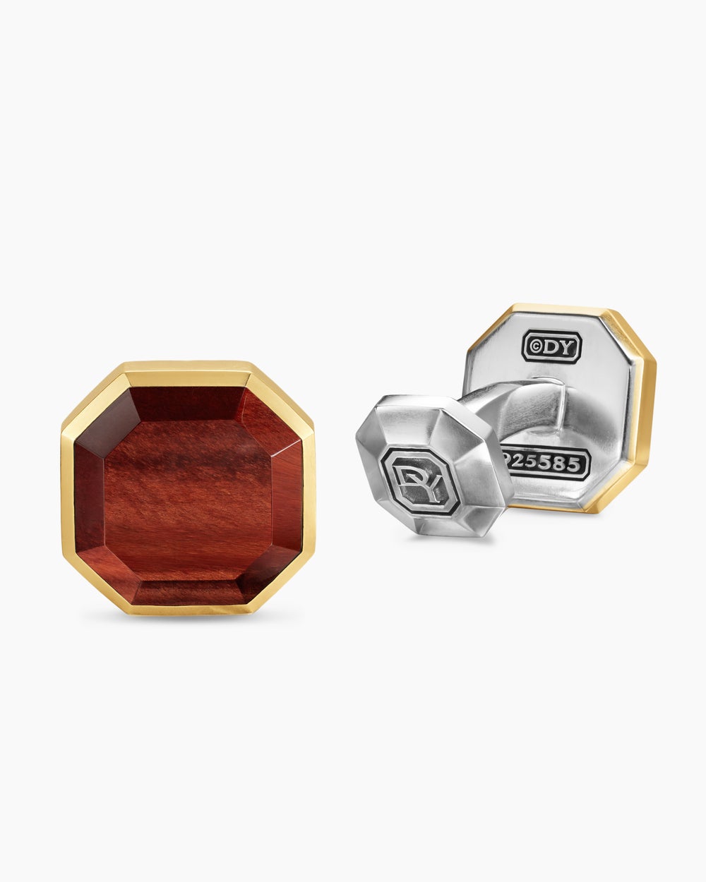Mens Streamline® Cufflinks in Sterling Silver with 14K Yellow Gold and Red Tiger's Eye, 15mm