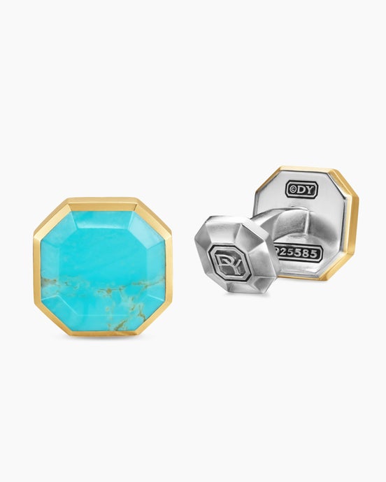 Streamline® Cufflinks in Sterling Silver with 14K Yellow Gold and Turquoise, 15mm