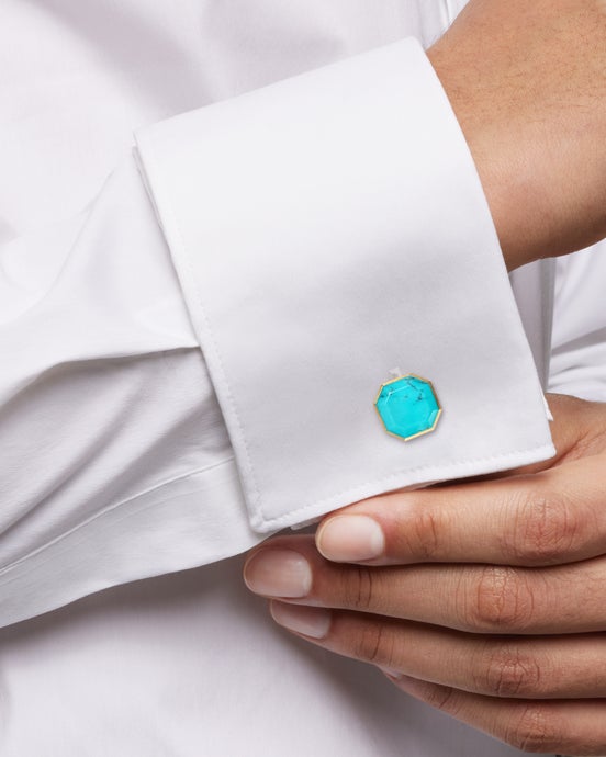 Streamline® Cufflinks in Sterling Silver with 14K Yellow Gold and Turquoise, 15mm