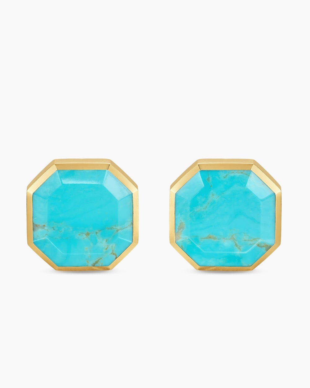 Mens Streamline® Cufflinks in Sterling Silver with 14K Yellow Gold and Turquoise, 15mm