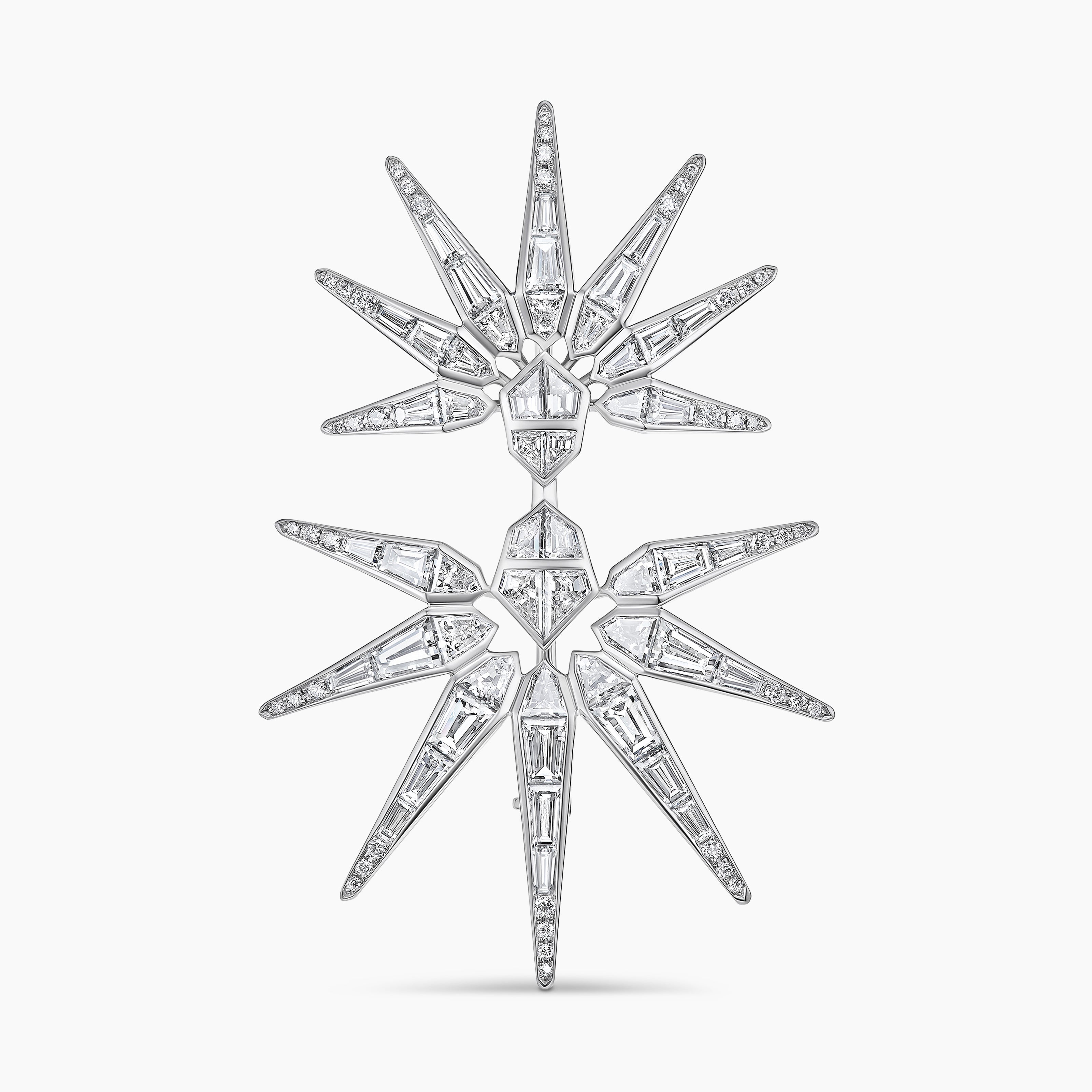 Womens Liberty Baguette Brooch in White Gold with Diamonds