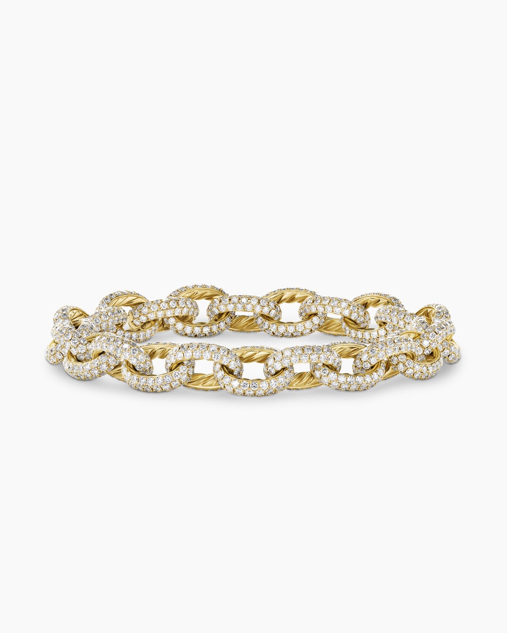 Womens Pavé Link Chain Bracelet in Yellow Gold with Diamonds