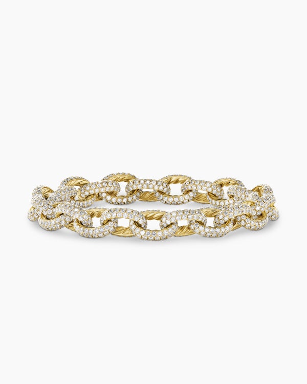 Pavé Link Chain Bracelet in Yellow Gold with Diamonds