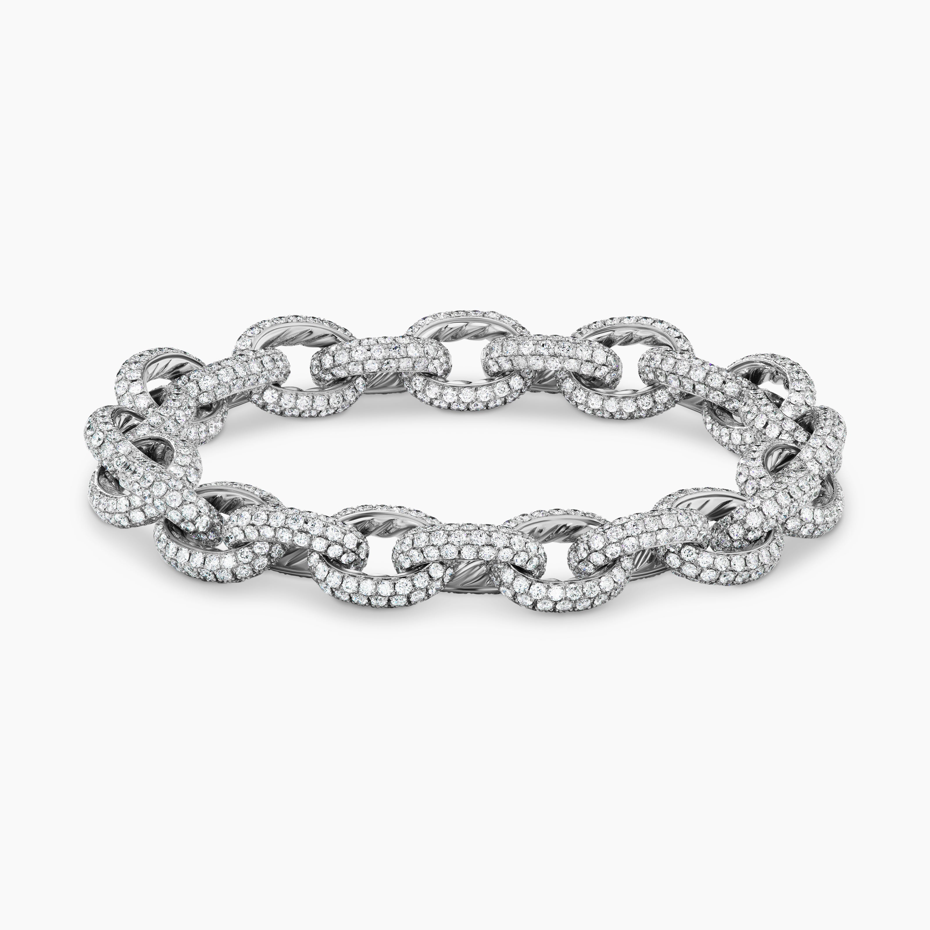 Womens Pav&eacute; Link Chain Bracelet in White Gold with Diamonds