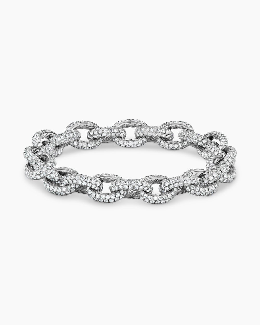 Womens Pavé Link Chain Bracelet in White Gold with Diamonds