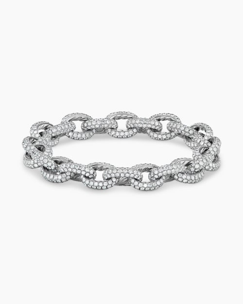 Womens Pavé Link Chain Bracelet in White Gold with Diamonds
