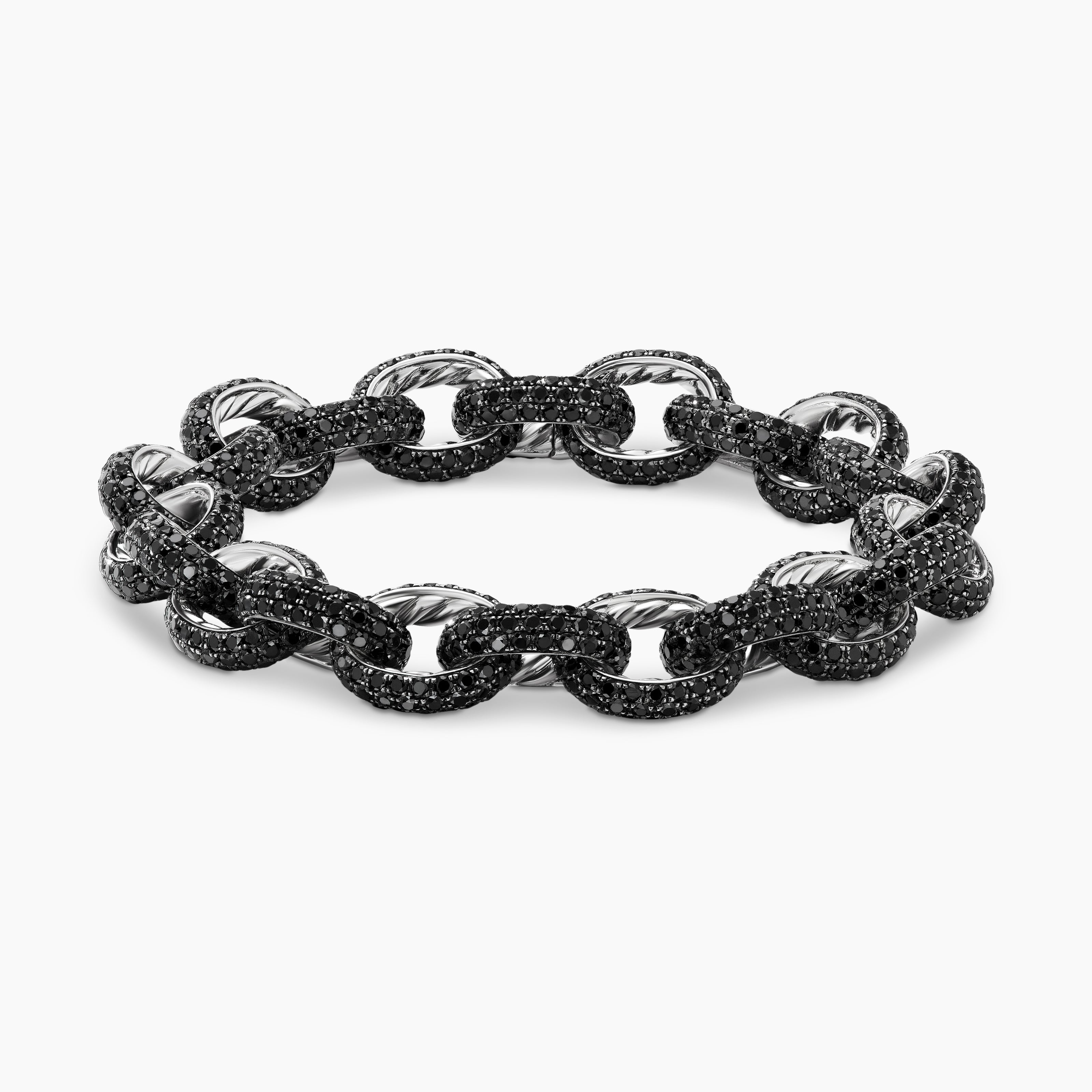 Womens Pav&eacute; Link Chain Bracelet in White Gold with Black Diamonds